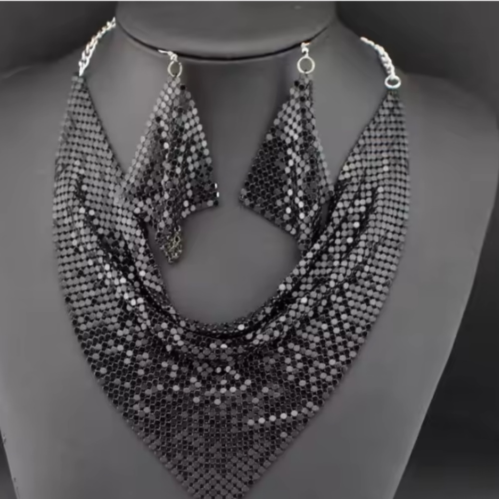 Glittering Cascade - Sequin Scarf Necklace and Earring Set